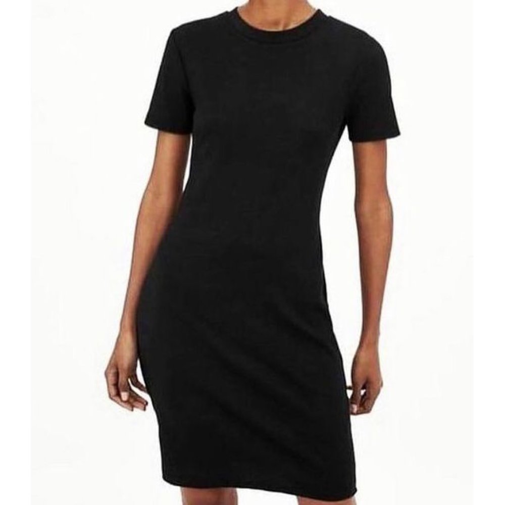 Zara Ribbed Dress Black Stretch Short Sleeve A-Line Bodycon Stretchy Mini Small